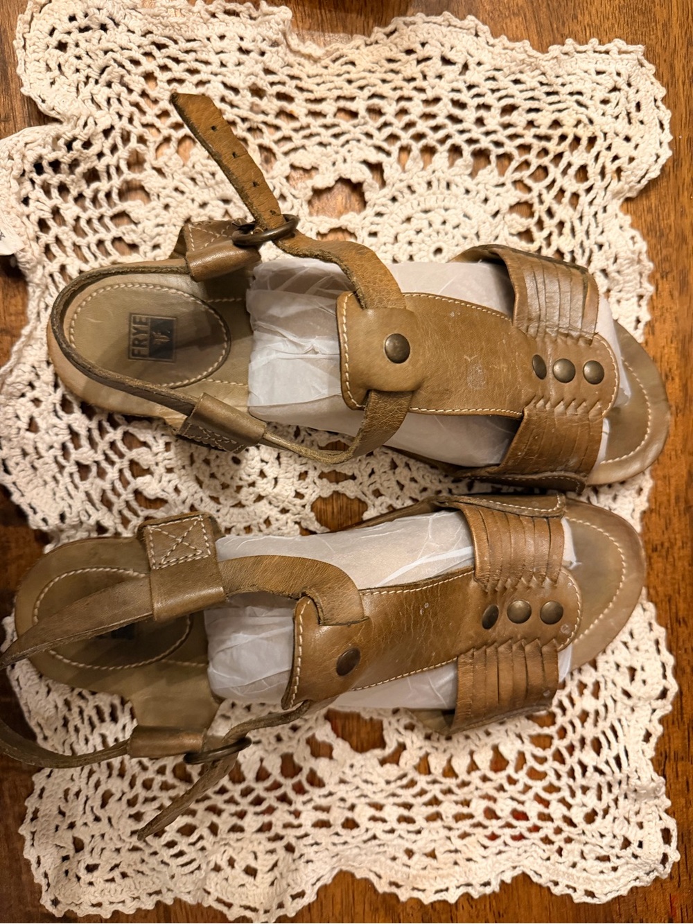 Frye Brown Leather Buckle Slingback Sandals